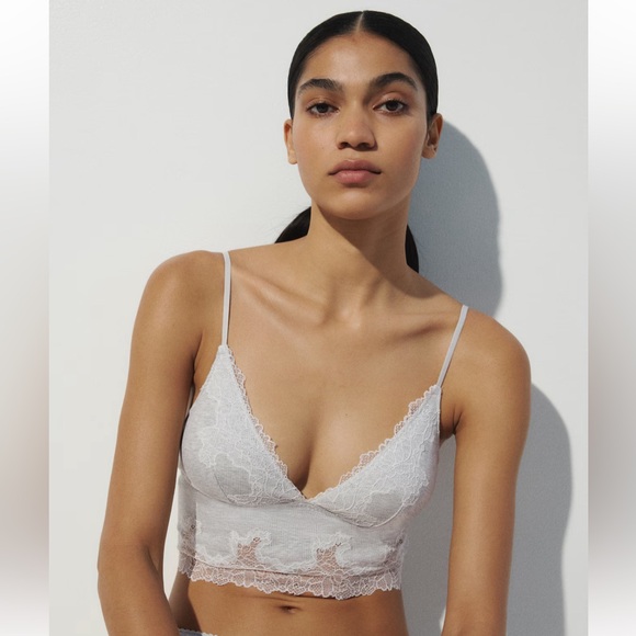 Lace Trim Gray Cotton Bralette Never Worn Brand New - Picture 2 of 6